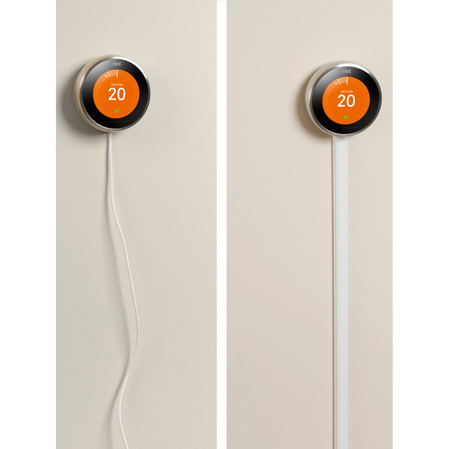 Vorher/Nachher: Kabel eines Thermostats mit D-Line Kabelkanal verdeckt.