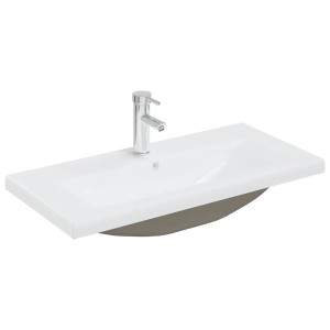 vidaXL Badmöbel-Set, 2-teilig, mit Keramikwaschbecken, Sonoma Eiche Dekor und Armatur.