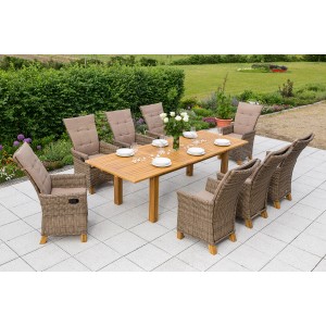 Merxx Toskana Gartenmöbel-Set, 17-teilig mit 8 Sesseln und ausziehbarem Gartentisch.