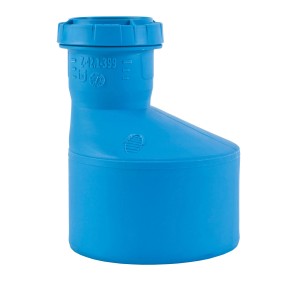 Blaues Marley dBlue Übergangsrohr DN 110/50, exzentrisch, für HT-Reduzierung.