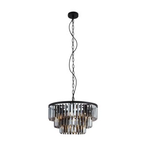 Moderner, schwarzer Kronleuchter Amel mit Rauchglas, 9-flammig. Elegante Lampe für Wohn- und Esszimmer.