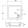 Technische Zeichnung: Ottofond Duschwanne Saba Quadrat, 90x90 cm, Maße und Details.