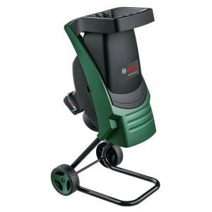 Bosch Akku-Häcksler UniversalShredder mit Akkus und Ladegerät, grün und schwarz.