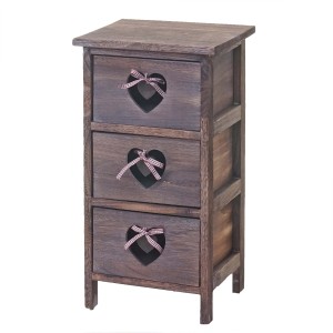 Braune MCW Kommode Sues mit 3 Schubladen und Herzornamenten aus Paulowniaholz.