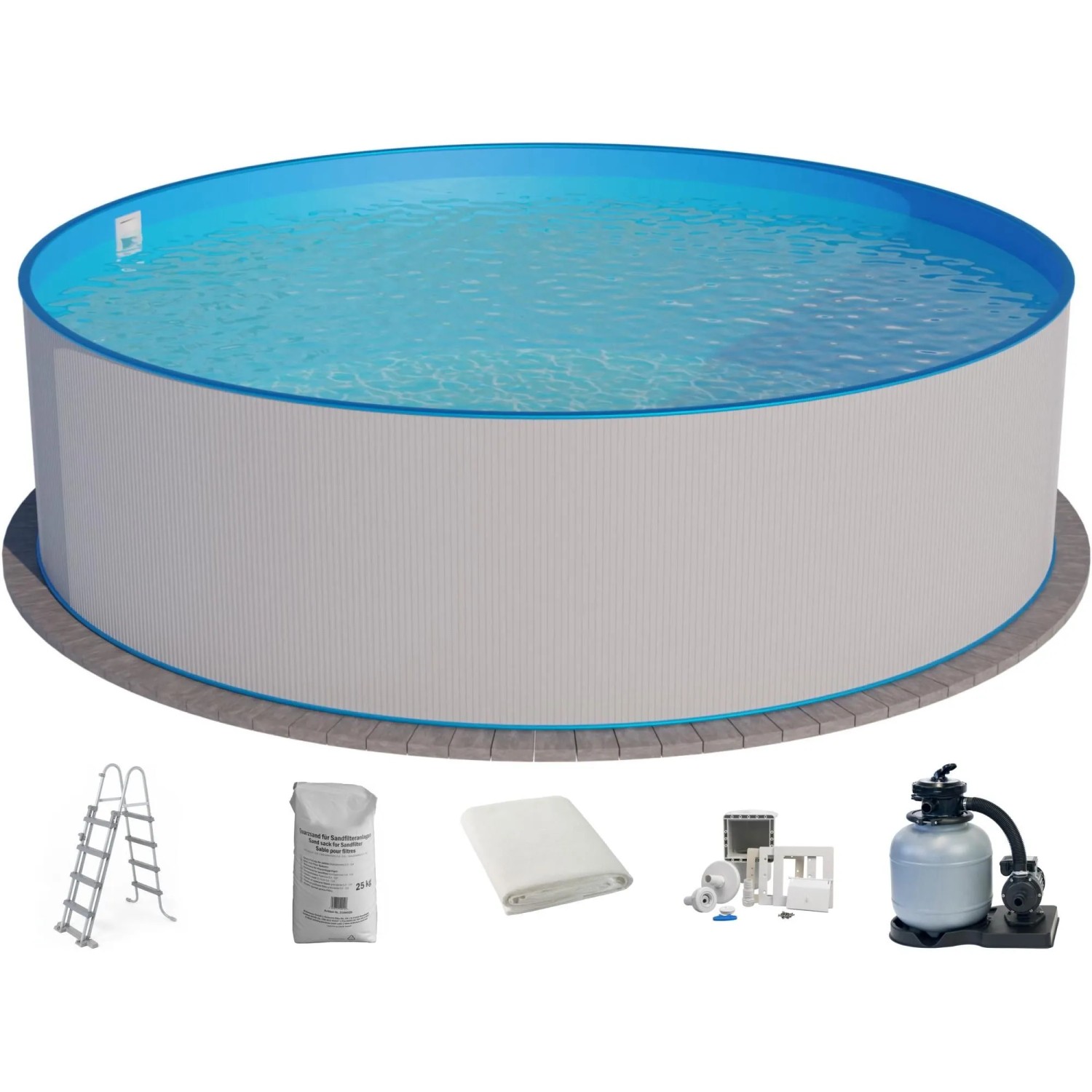 Waterman Stahlwandpool Set 6 teilig Hoch Rund 300 x 90 cm Stahl 0,3 mm Weiß Folie 0,2 mm Blau Waterman Stahlwandpool Set 6 teilig Hoch Rund 300 x 90 cm Stahl 0,3 mm Weiß Folie 0,2 mm Blau