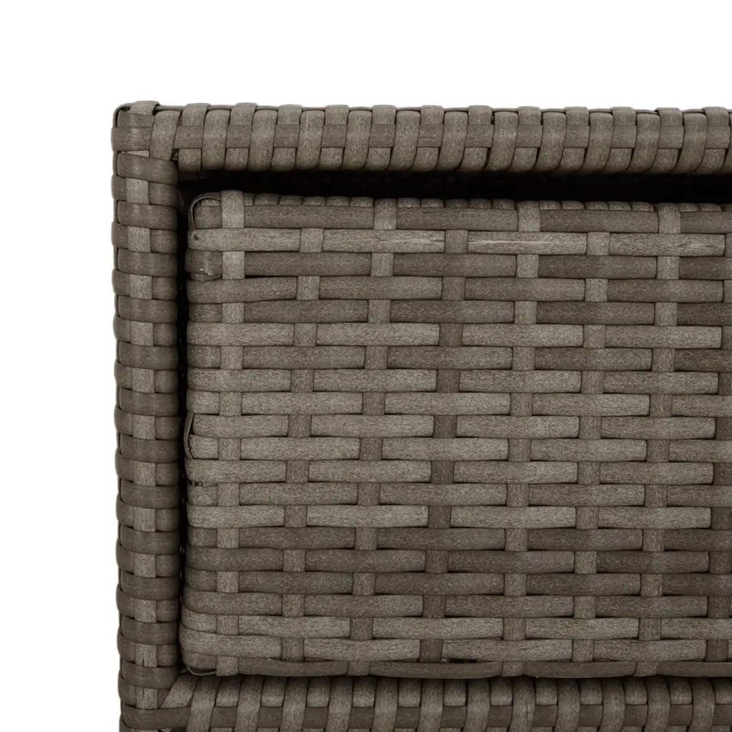 Detailansicht des grauen VidaXL Gartenschranks aus Poly Rattan, Universalbox.