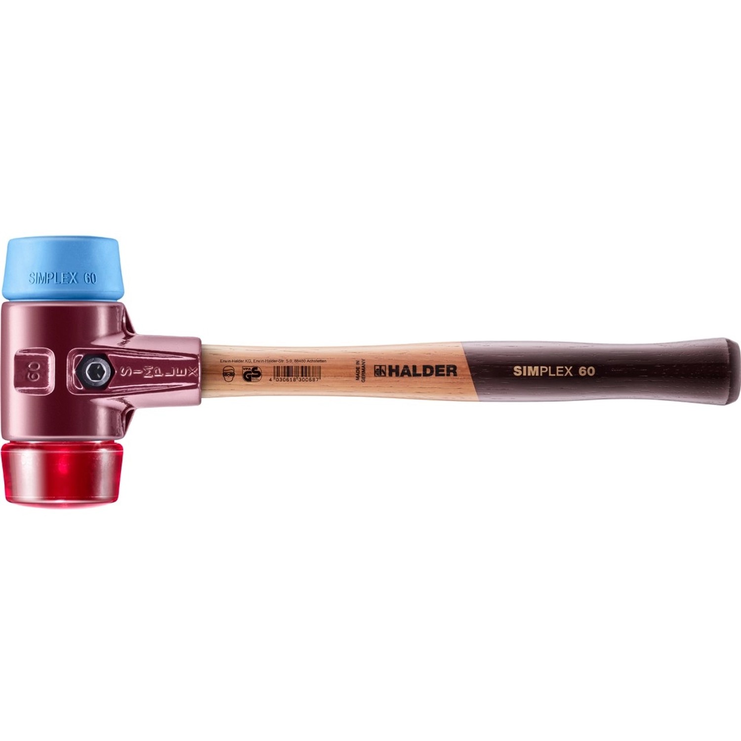Halder Simplex Schonhammer Ø 60 mm TPE-soft Blau   Plastik Rot mit Tempergu günstig online kaufen
