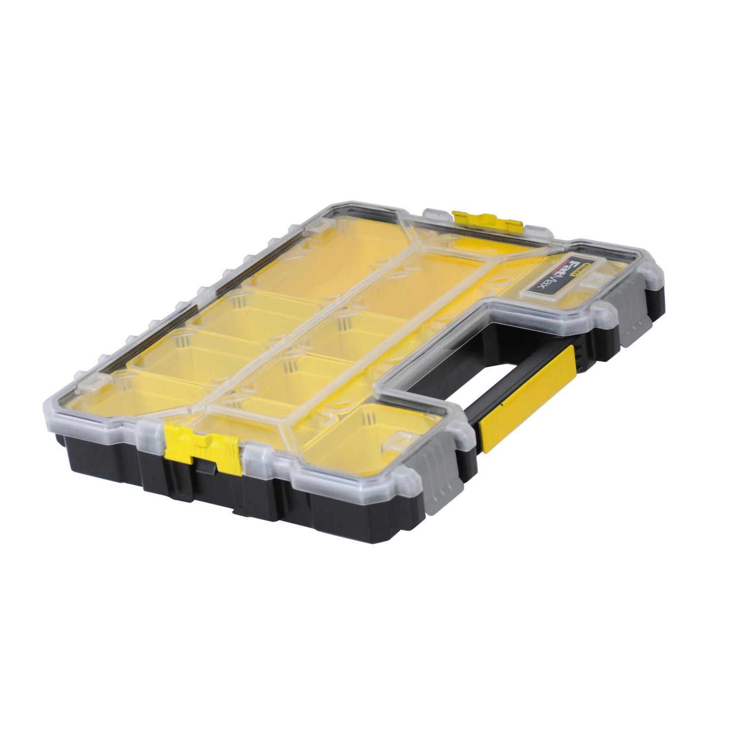 Stanley Fatmax Profi-Organizer mit 10 Fächern, transparentem Deckel und Tragegriff.