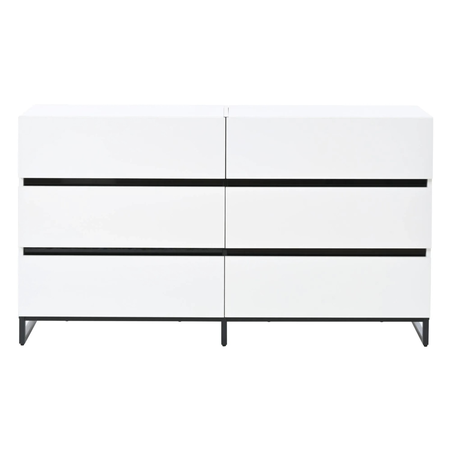 Merax Sideboard 140x39x78 cm 6 Schubladen Hochglanz Weiß Schwarz