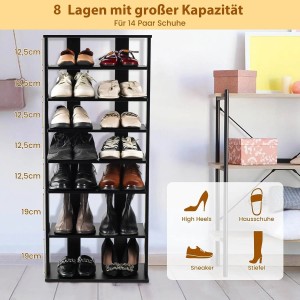 Costway 8 Stufiges Schuhregal Höhenverstellbar Holz Schwarz Doppel