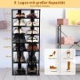 Schwarzes, höhenverstellbares Schuhregal aus Holz mit 8 Ebenen für ca. 14 Paar Schuhe.