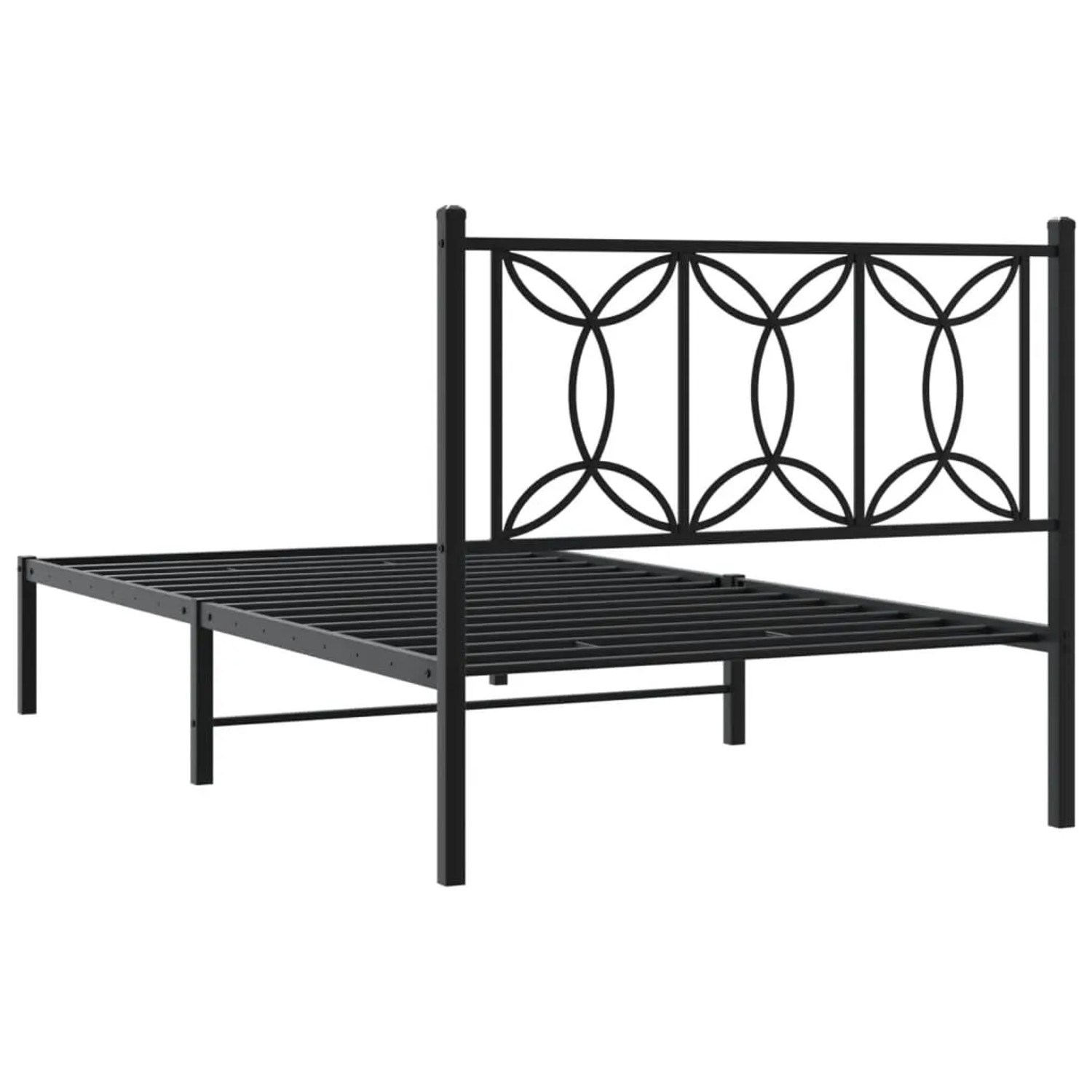 Schwarzes Metallbettgestell 107x203 cm mit Kopfteil im modernen Design für das Schlafzimmer.