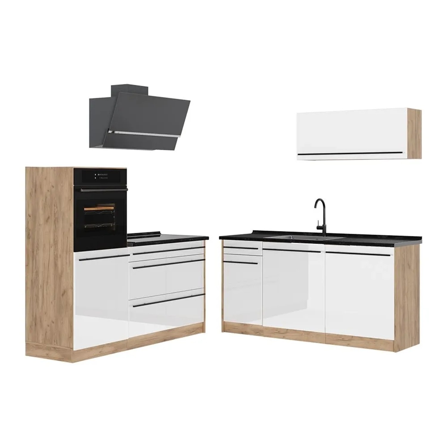 Vicco Küchenzeile R-Line Weiß Hochglanz/Goldkraft Eiche 160 x 143 Arbeitsplatte Anthrazit Art Nr 66142