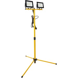 LED's Work LED-Arbeitsleuchte mit Stativ, 60W, 4000K, IP54, gelbes Stativ mit zwei Strahlern.
