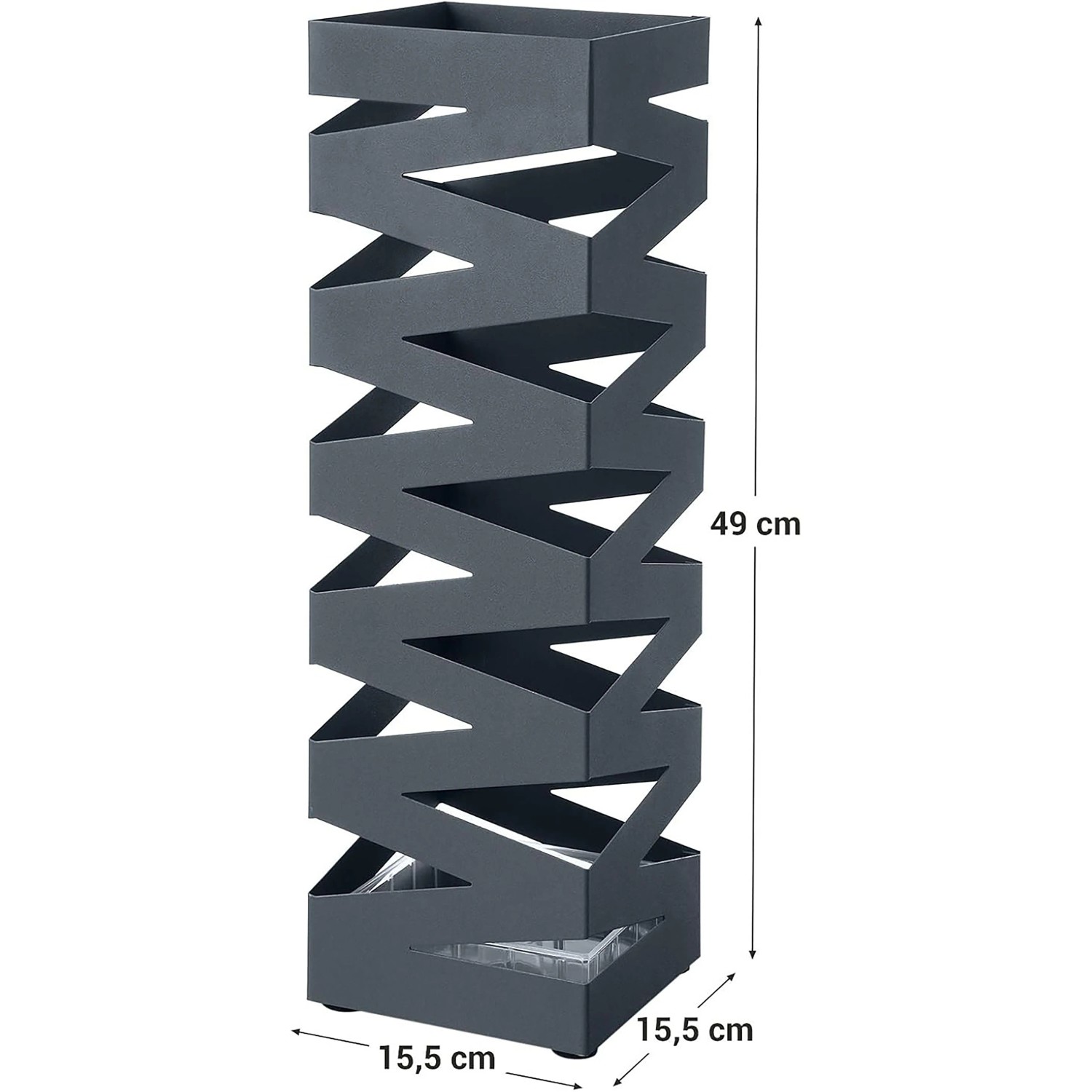 Quadratischer, grauer Songmics Schirmständer Patsy aus Metall mit Cutout-Design.