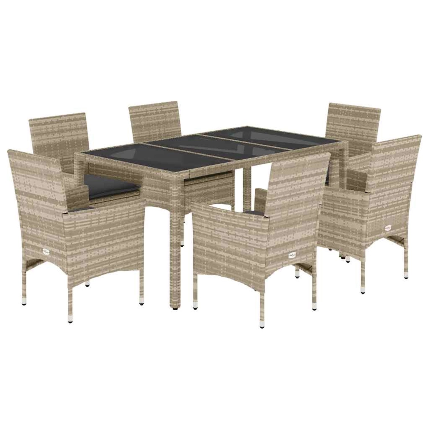 vidaXL 7-Tlg Garten-Essgruppe mit Kissen Hellgrau Poly Rattan & Glas 327857 günstig online kaufen