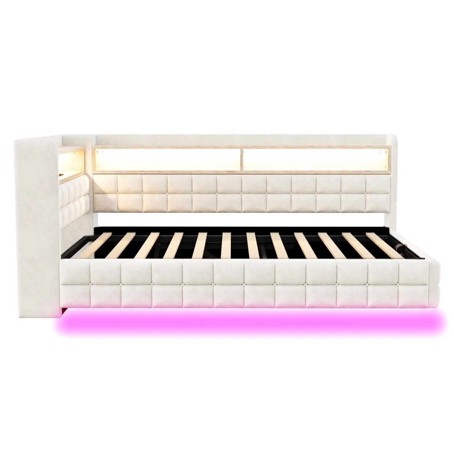 Merax Schlafsofa 90x200cm Hydraulik Stauraum LED USB Beige