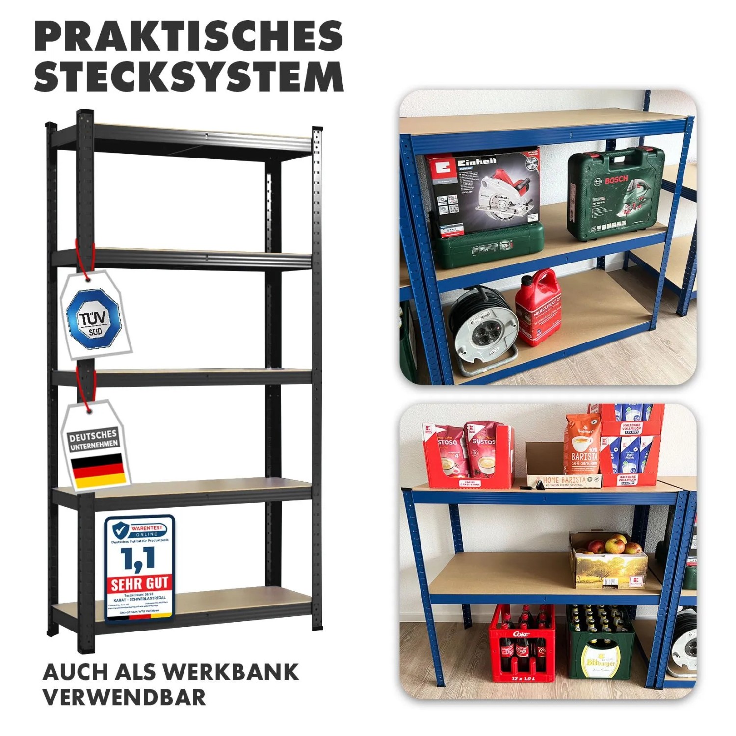 KARAT Schwerlastregal Lakota 2er Set Traglast bis 875 kg Schwarz 150 x 75 x 30 cm_3