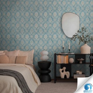 A.S. Création Vliestapete mit blau-beigen Ornamenten im Schlafzimmer. Dekorative Tapete mit einfacher Anbringung.