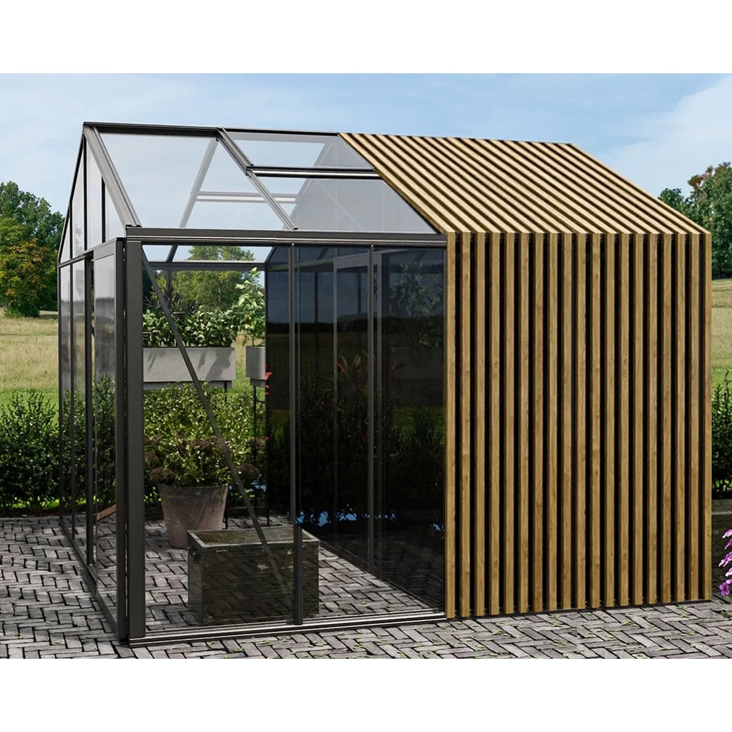 Bloomcabin Premium-Qualität Gewächshaus Klassik mit Mittlerem Integriertem Stauraum mit Accoya-Fusion GHCMSAF10
