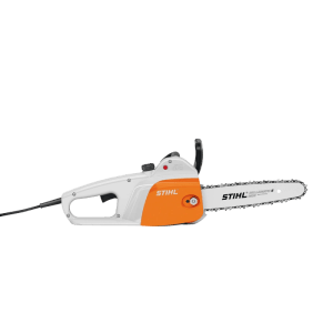 Stihl Elektro-Motorsäge MSE 141 in Orange-Weiß mit Sägekette und Kabel. Handliche Kettensäge für Einsteiger.