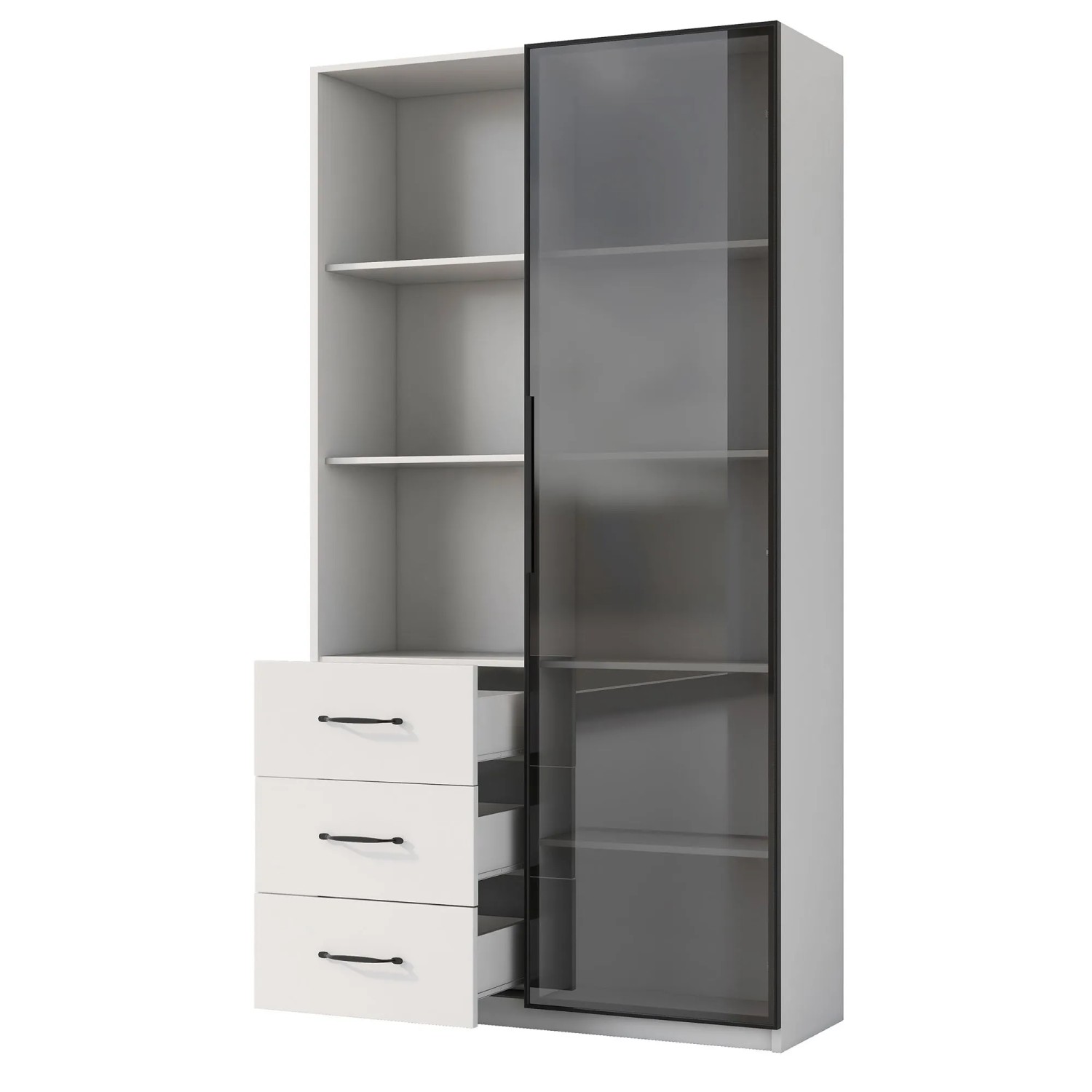okwish LED Vitrine mit Schubladen Glasfächern Wohnzimmer 80x40x160cm Weiß
