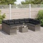 Graues 10-teiliges vidaXL Garten-Sofa-Set aus Poly Rattan mit Kissen.