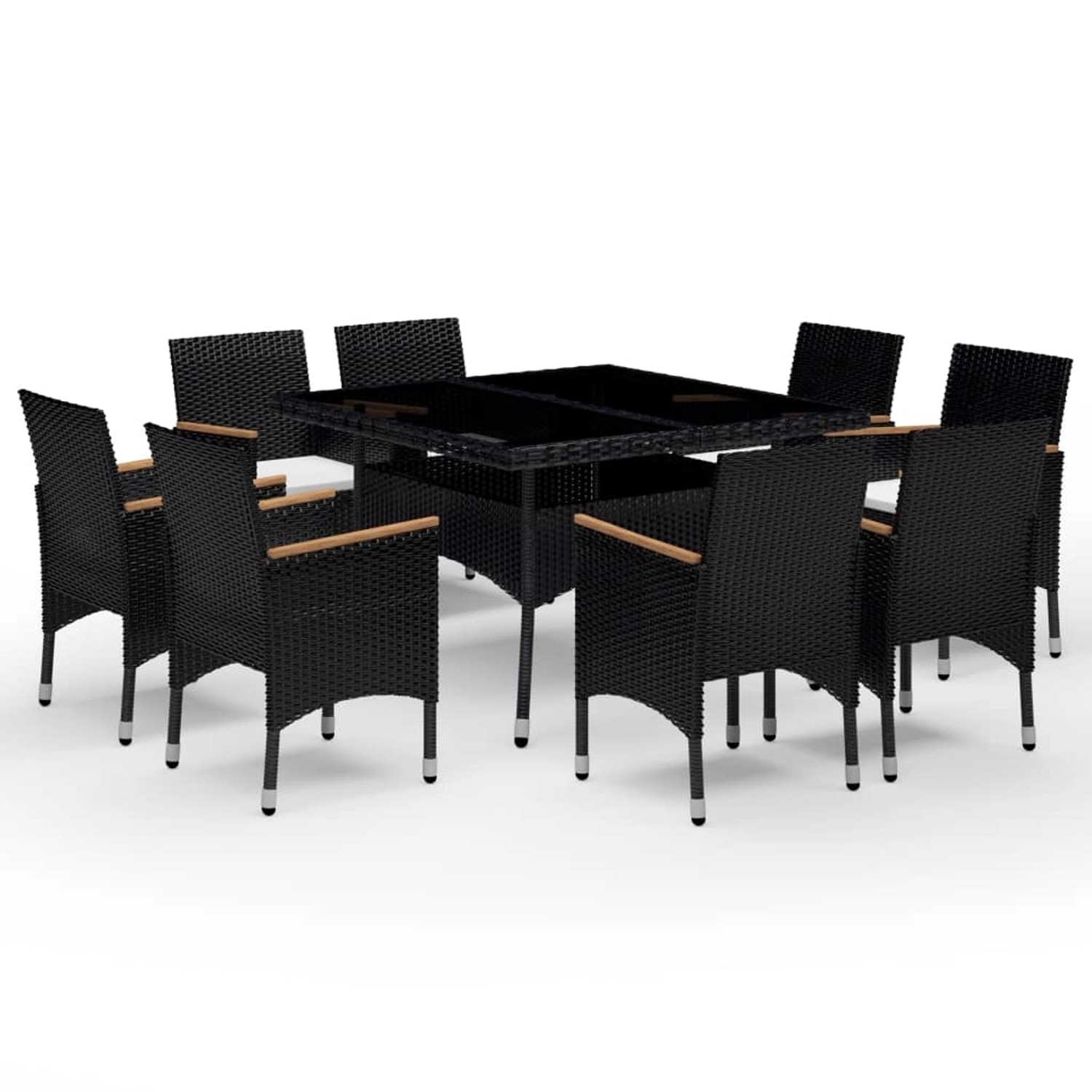 vidaXL 9-Tlg Garten-Essgruppe Poly Rattan und Hartglas Schwarz 3095894 günstig online kaufen