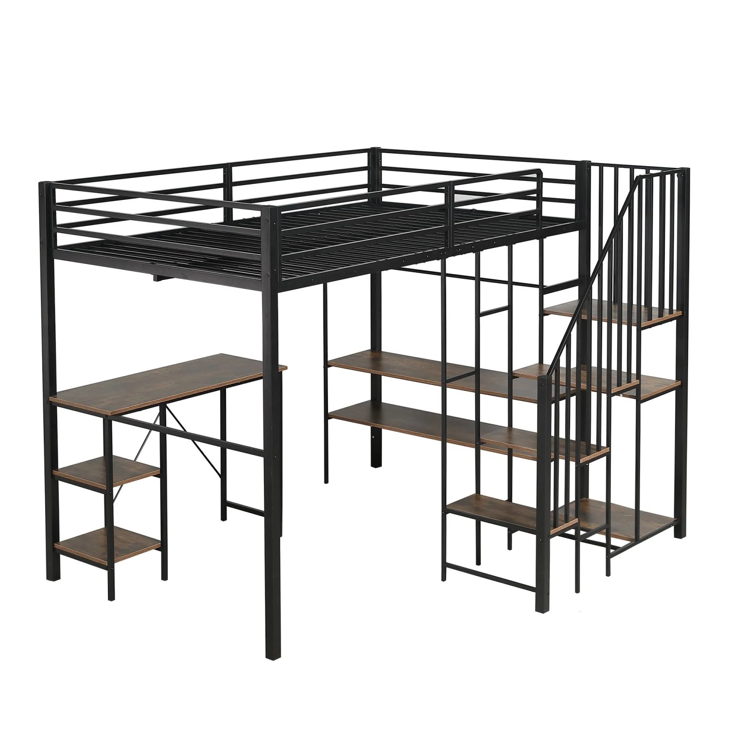 okwish Metall Etagenbett 120x200cm mit Tisch Schrank und Regal Schwarz Vintage ohne Matratze