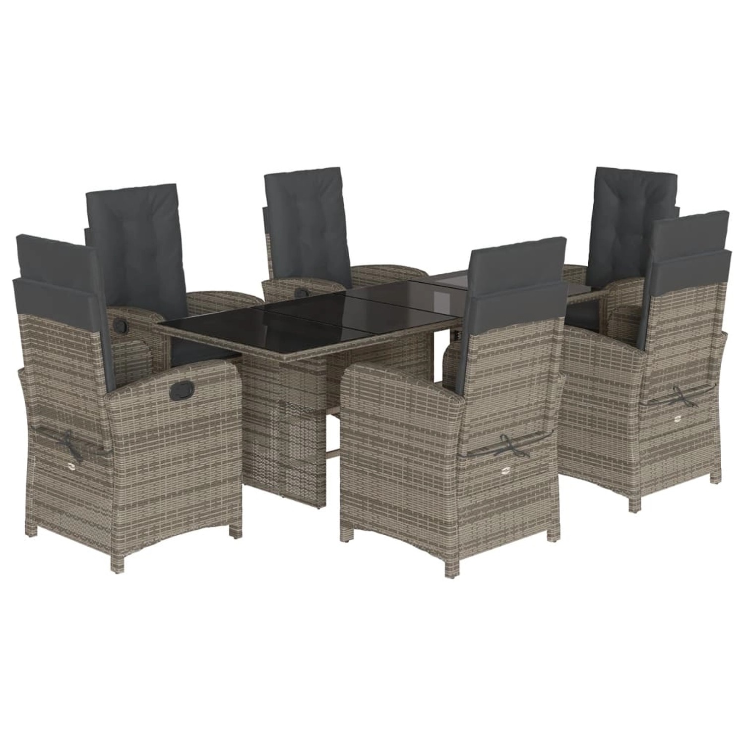 vidaXL 7-Tlg Garten-Essgruppe mit Kissen Grau Poly Rattan 3212257 günstig online kaufen