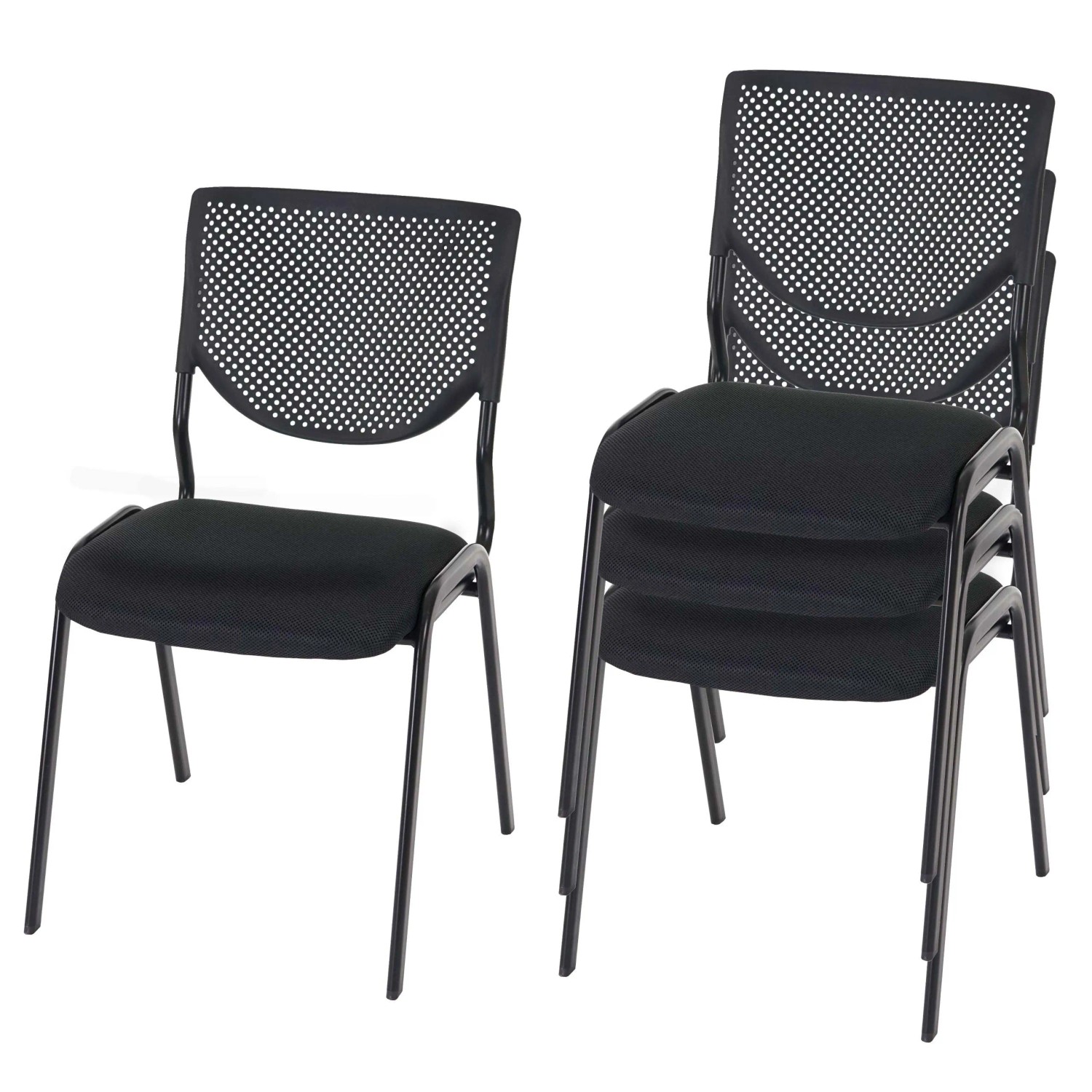 Mcw 4er-Set Besucherstuhl T401 Stapelbar Stoff/Textil Sitz Schwarz Füße Schwarz