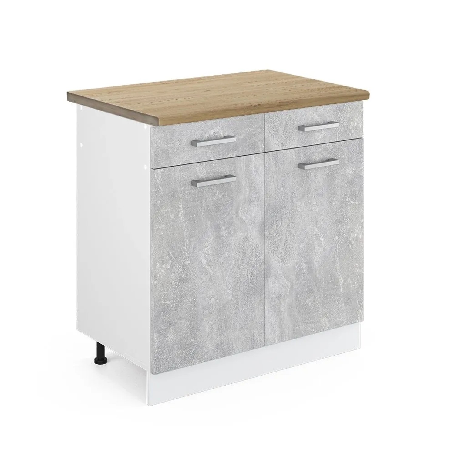 Vicco Küchenunterschrank R-Line Schubladenschrank für die Küche Beton Weiß 80 cm AP Eiche