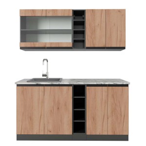 Vicco Singleküche in Goldkraft Eiche/Anthrazit mit Marmor Arbeitsplatte, 160 cm breit.