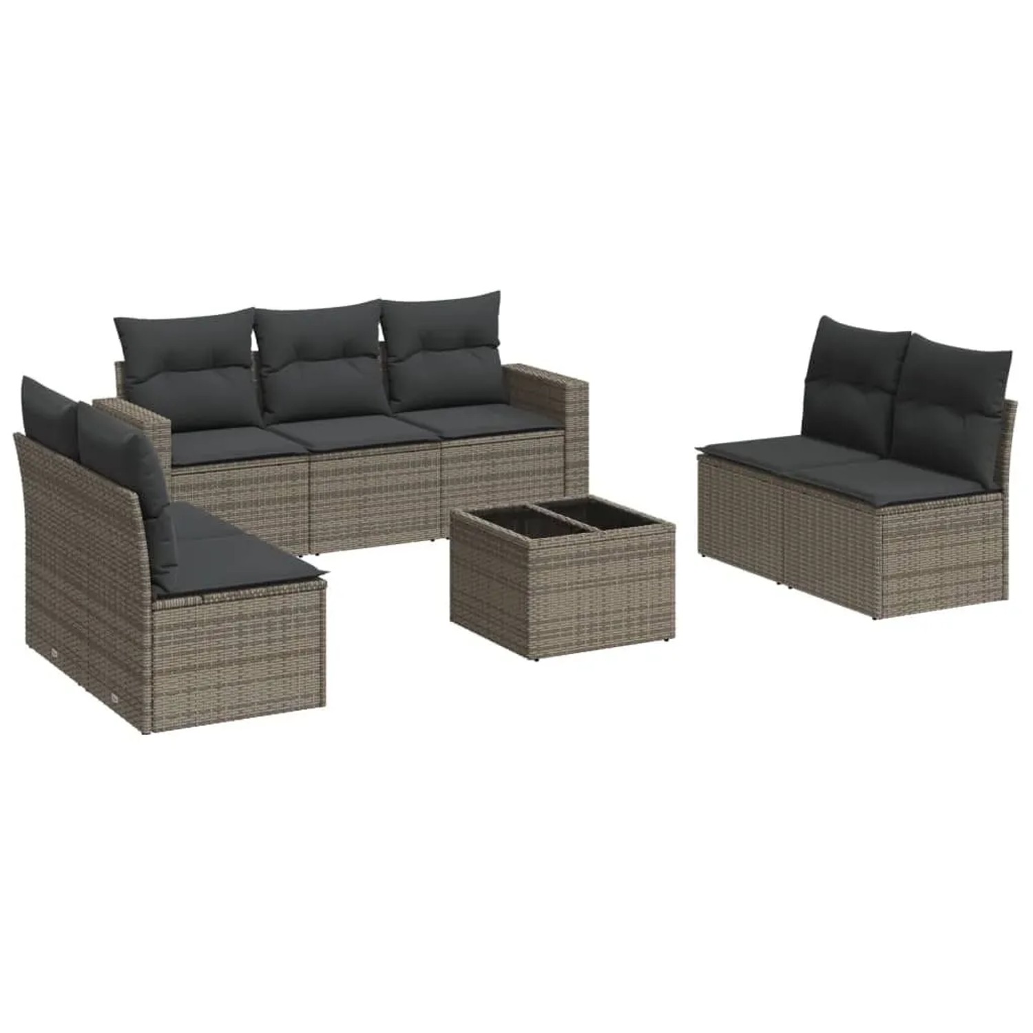 vidaXL 8-Tlg Garten-Sofagarnitur mit Kissen Grau Poly Rattan 3251177