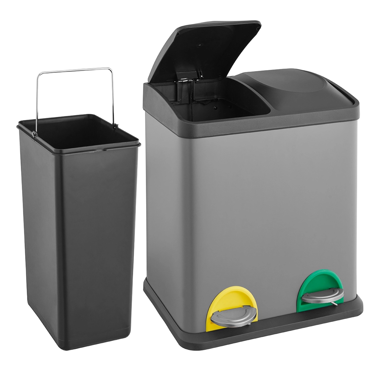 Grauer Svita Mülleimer TC2X15 mit zwei Fächern und herausnehmbarem Inneneimer.
