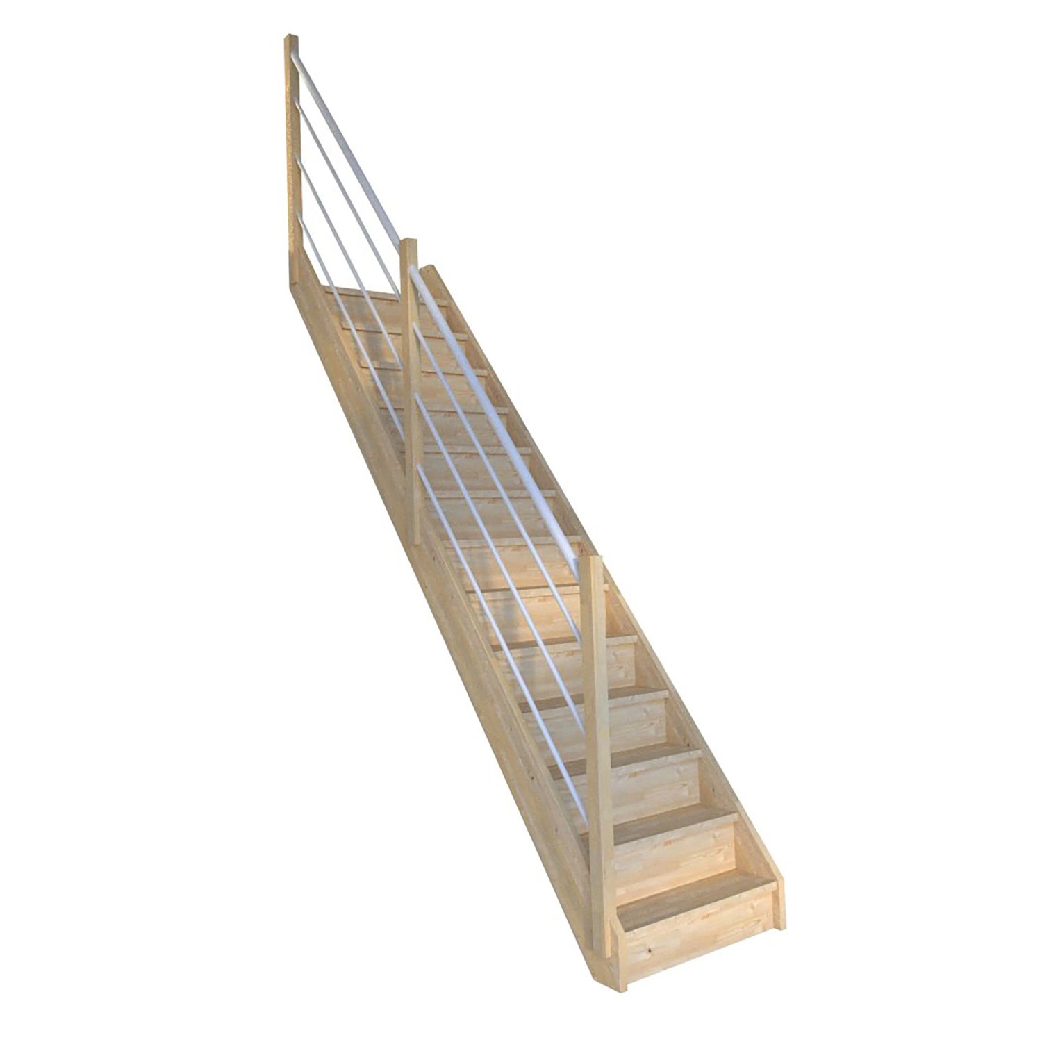 StarWood Treppe Korfu Fichte Gerade Setzstufen Holz-Edelstahl-Geländer Weiß günstig online kaufen