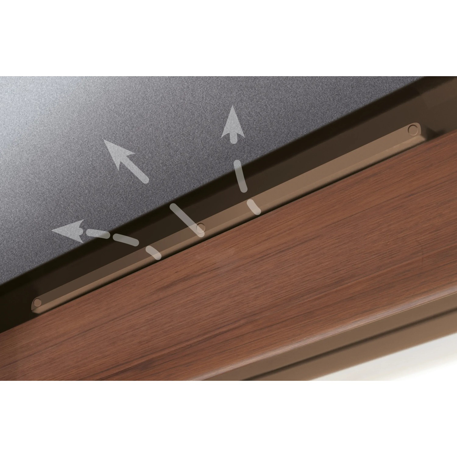 Brauner Schellenberg Fensterfalzlüfter Plus im Detail mit Luftstrom-Pfeilen.