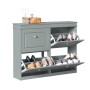 SoBuy Schuhschrank FSR79-HG, hellgraue Schuhkommode mit 4 Klappen und Schuhen.