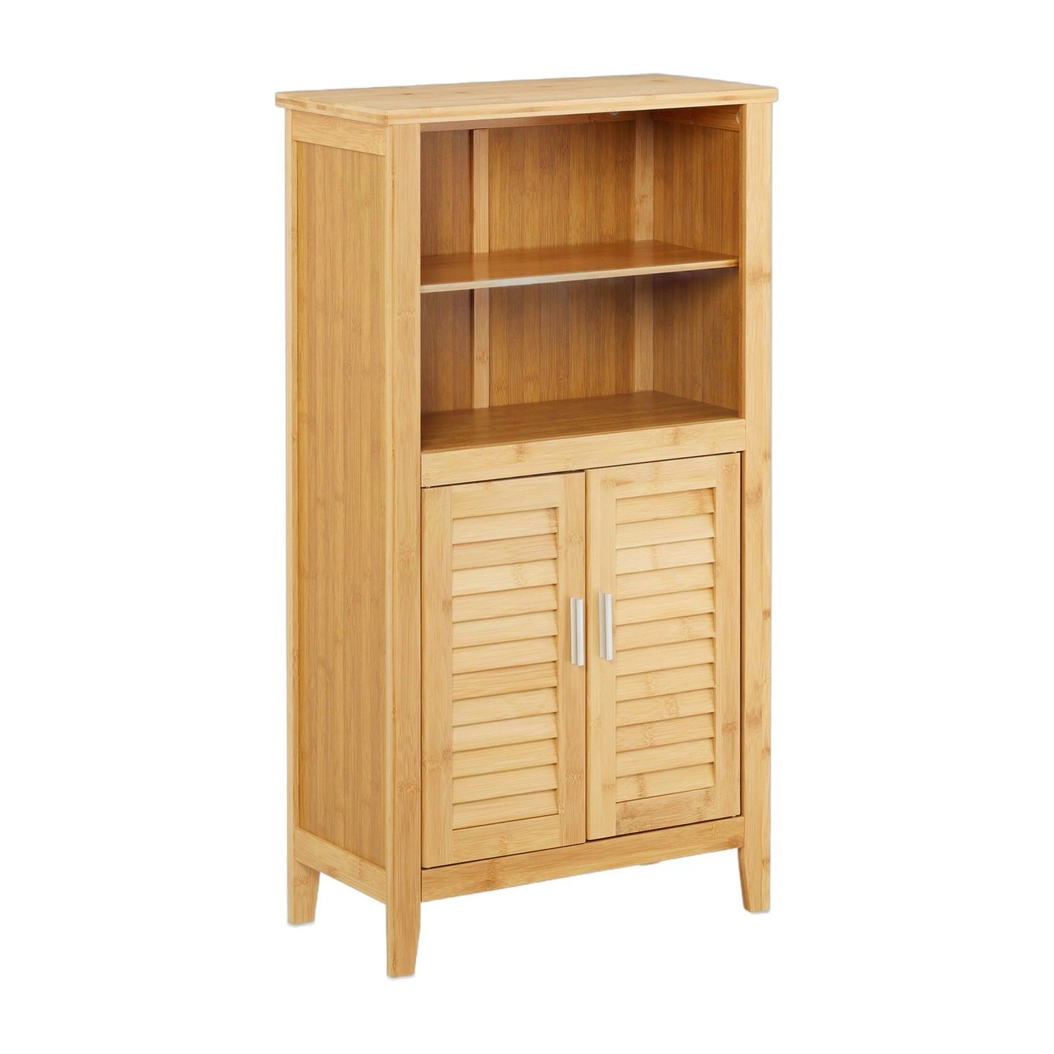 Relaxdays Badezimmerschrank Bambus mit Lamellentüren 92 cm x 50 cm x 25 cm