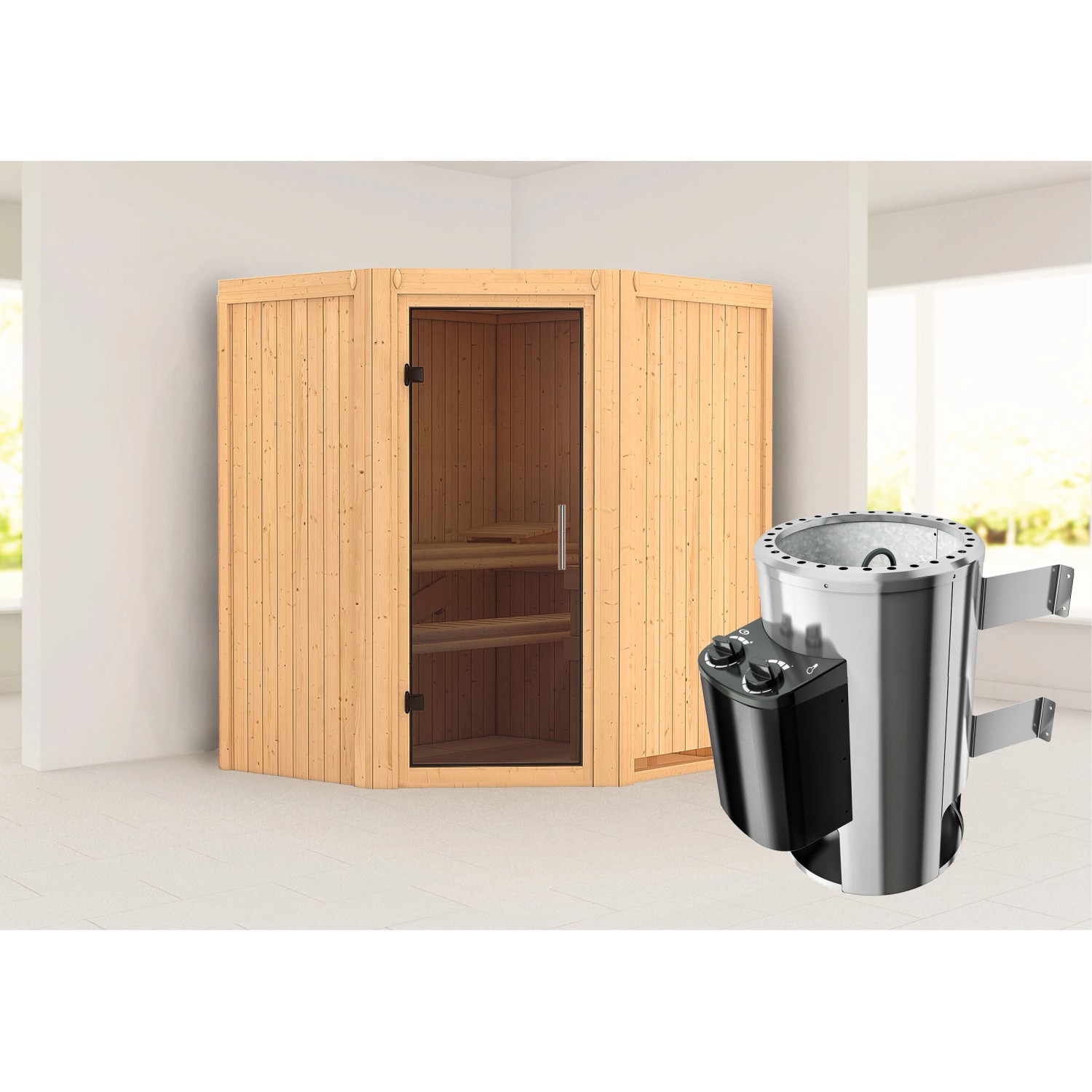 Karibu Sauna Thora mit Ofen integrierte Stg.Natur