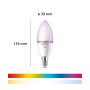 Philips Smart LED E14 Kerzenlampe, RGB & Weißtöne, 116x39mm. Farbspektrum unten sichtbar.