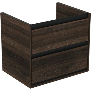 Ideal Standard Connect Air Waschbeckenunterschrank, Nussbaum, 60 cm breit, mit zwei Schubladen.