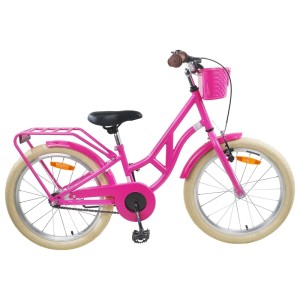Dunkelrosa vidaXL Kinderfahrrad 24 Zoll mit Korb, Gepäckträger und beigen Reifen für 8-12 Jahre.