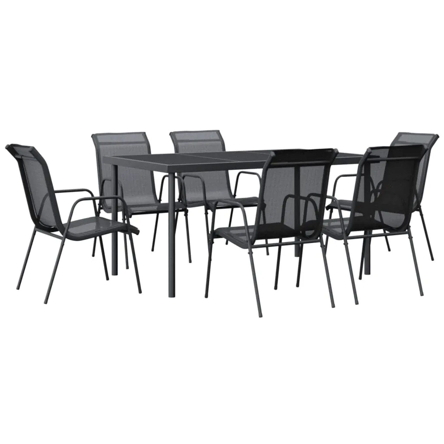vidaXL 7-Tlg Garten-Essgruppe Schwarz Stahl und Textilene 3200679