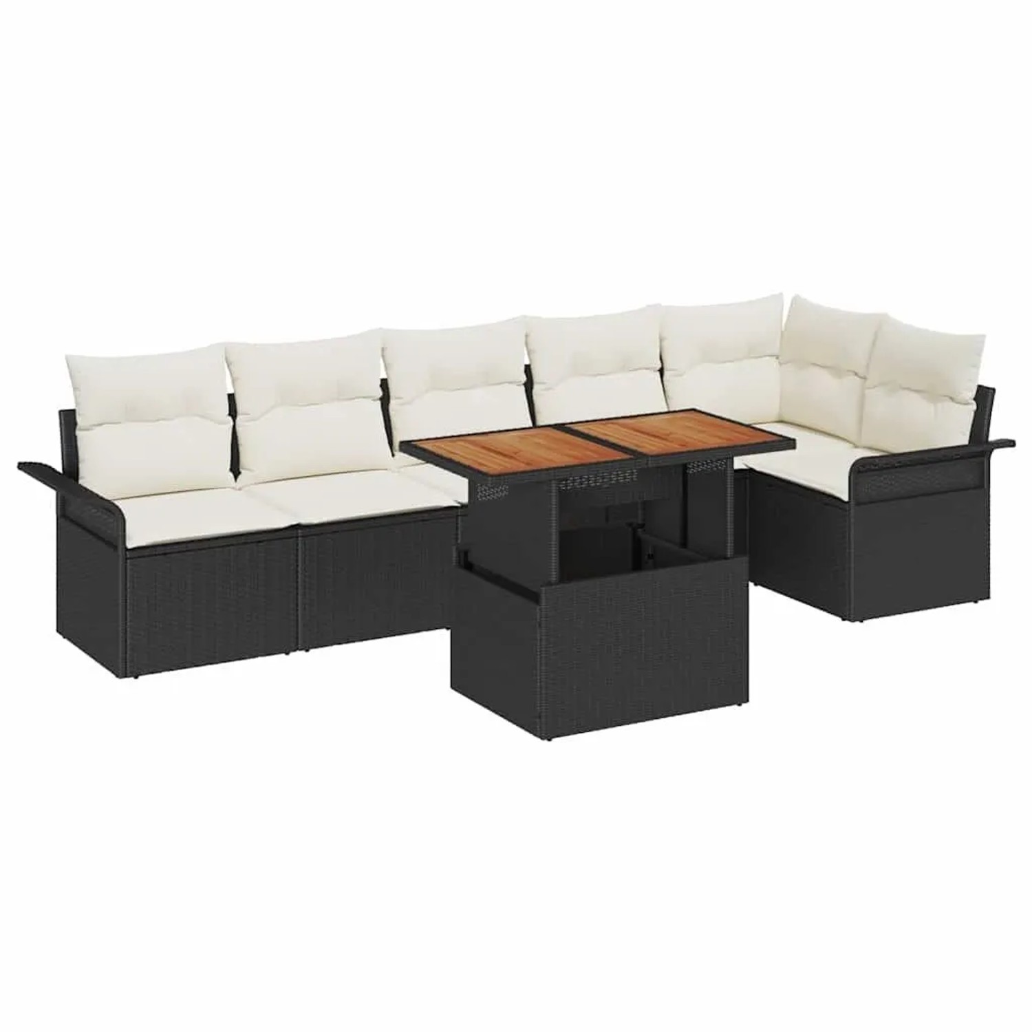 vidaXL Gartensofa-Set mit Kissen 7 Stk Schwarz und Creme Poly-Rattan 334934 günstig online kaufen