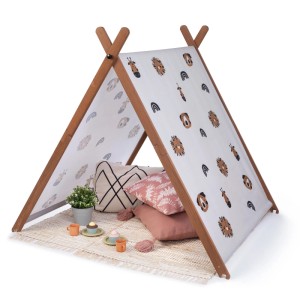 MUDDY BUDDY Sandkasten Safari Seeker mit Zelt, Kakabobraun, mit Safari-Motiven und Kissen.
