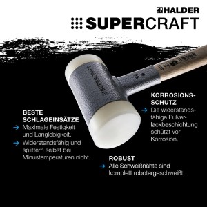 Halder Supercraft Schonhammer Ø 45 mm Rückschlagfrei mit Bruchsicherem StahlrohrStiel