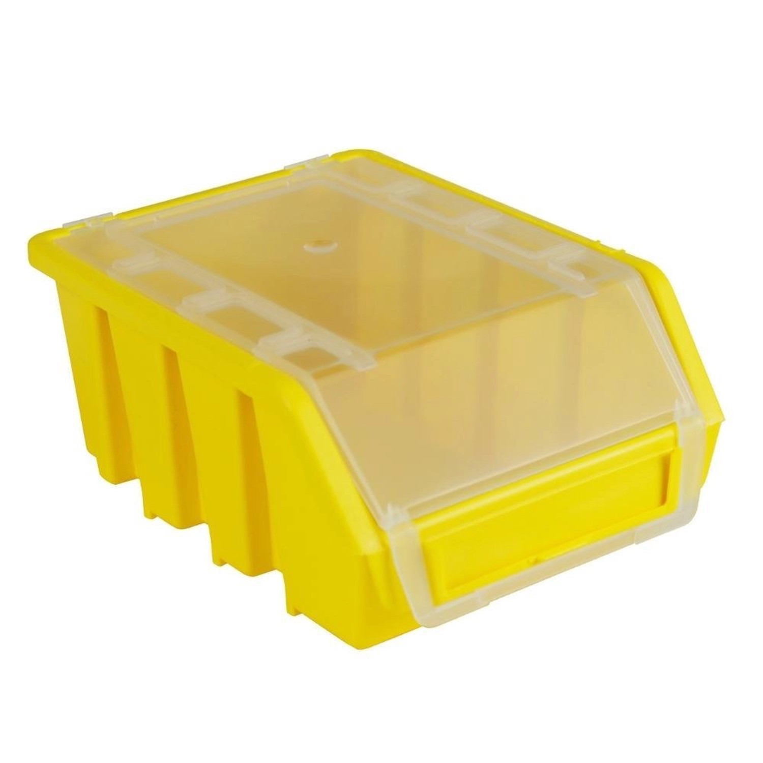 Gelbe PROREGAL Sichtlagerbox mit Deckel, 7,5x11,6x16,1 cm, für Aufbewahrungssysteme.