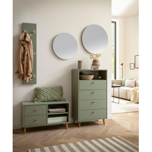 Schildmeyer Highboard Bjarne in Pistazie mit 4 Schubladen und offenem Fach, Teil der Flurmöbelserie.