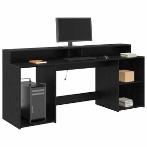Schwarzer vidaXL Schreibtisch Eiche mit Stauraum, 200x55x91cm, Holzwerkstoff.